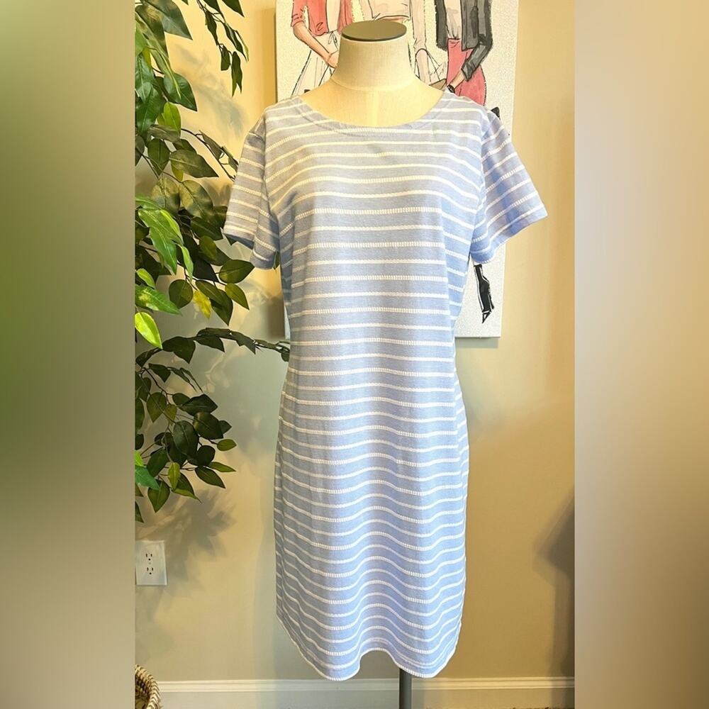 Preppy Beach Resort Vacation Sail to Sable STS Stripe Short Sleeve Dress Sz L